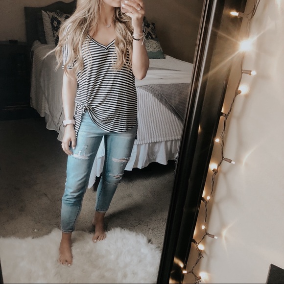 PPLA Tops - PPLA Striped & Ribbed Short Sleeve